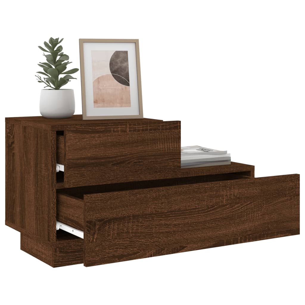 Bedside Cabinet with LED Lights Brown Oak 70x36x40.5 cm