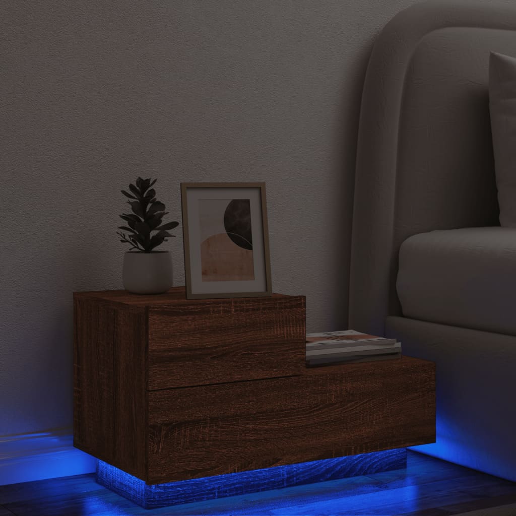 Bedside Cabinet with LED Lights Brown Oak 70x36x40.5 cm