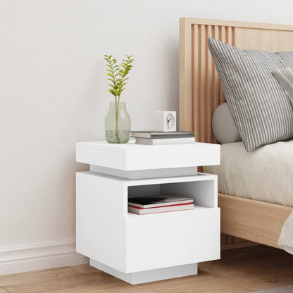 Bedside Cabinet with LED Lights White 40x39x48.5 cm