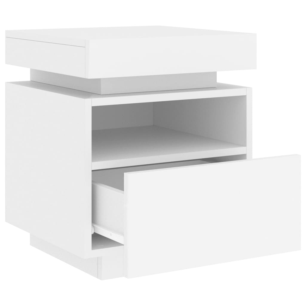 Bedside Cabinet with LED Lights White 40x39x48.5 cm