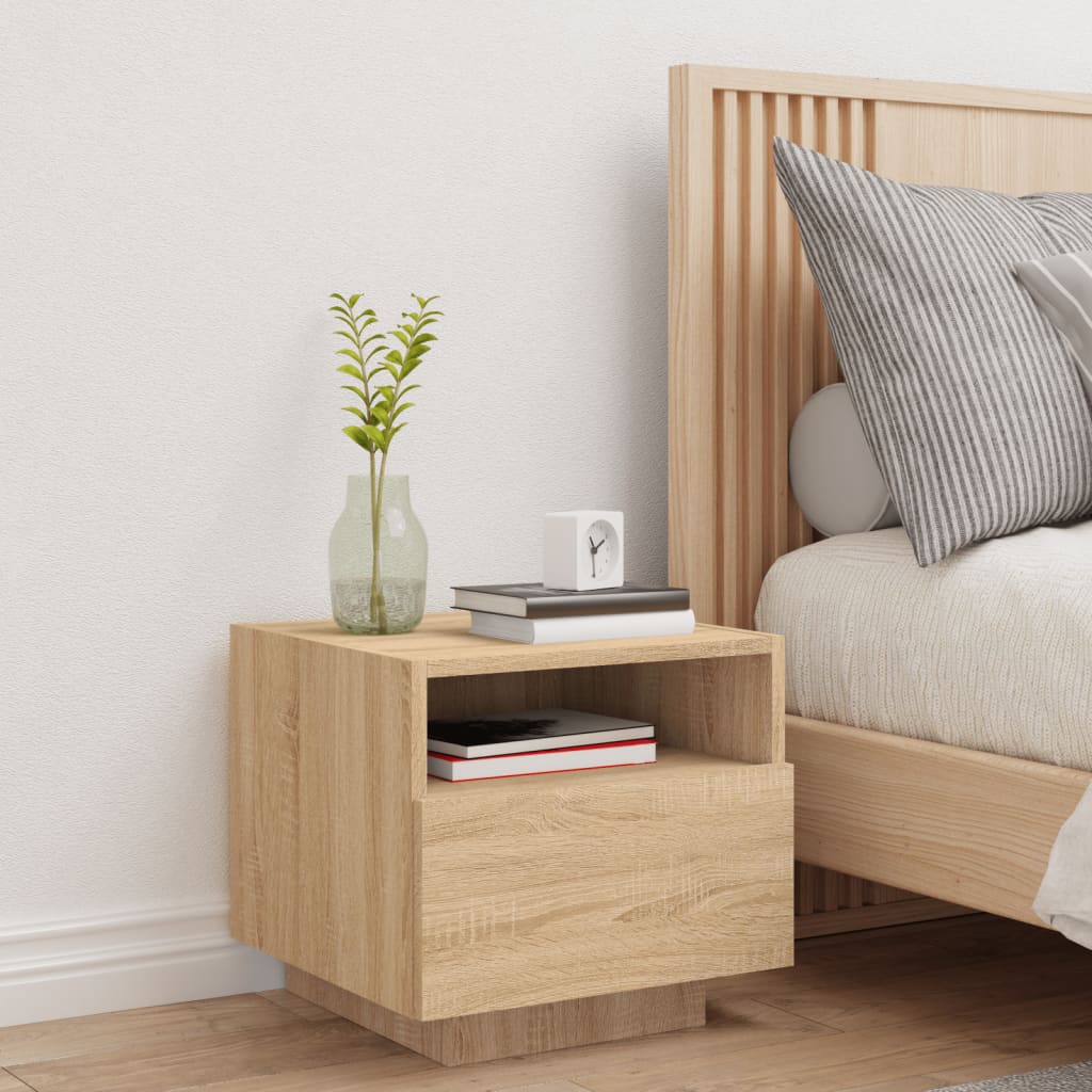 Bedside Cabinet with LED Lights Sonoma Oak 40x39x37 cm