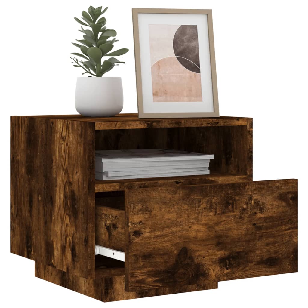 Bedside Cabinets with LED Lights 2 pcs Smoked Oak 40x39x37 cm