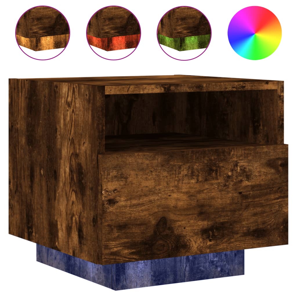 Bedside Cabinets with LED Lights 2 pcs Smoked Oak 40x39x37 cm