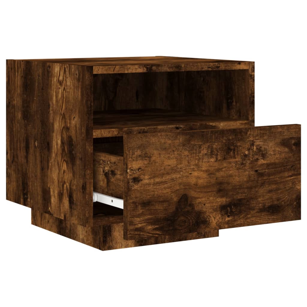 Bedside Cabinets with LED Lights 2 pcs Smoked Oak 40x39x37 cm