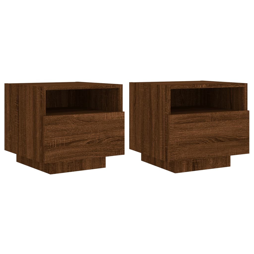 Bedside Cabinets with LED Lights 2 pcs Brown Oak 40x39x37 cm