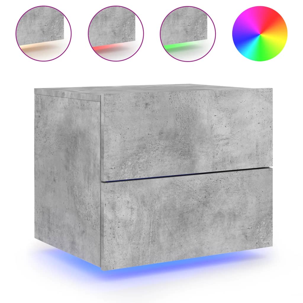 Wall-mounted Bedside Cabinet with LED Lights Concrete Gery