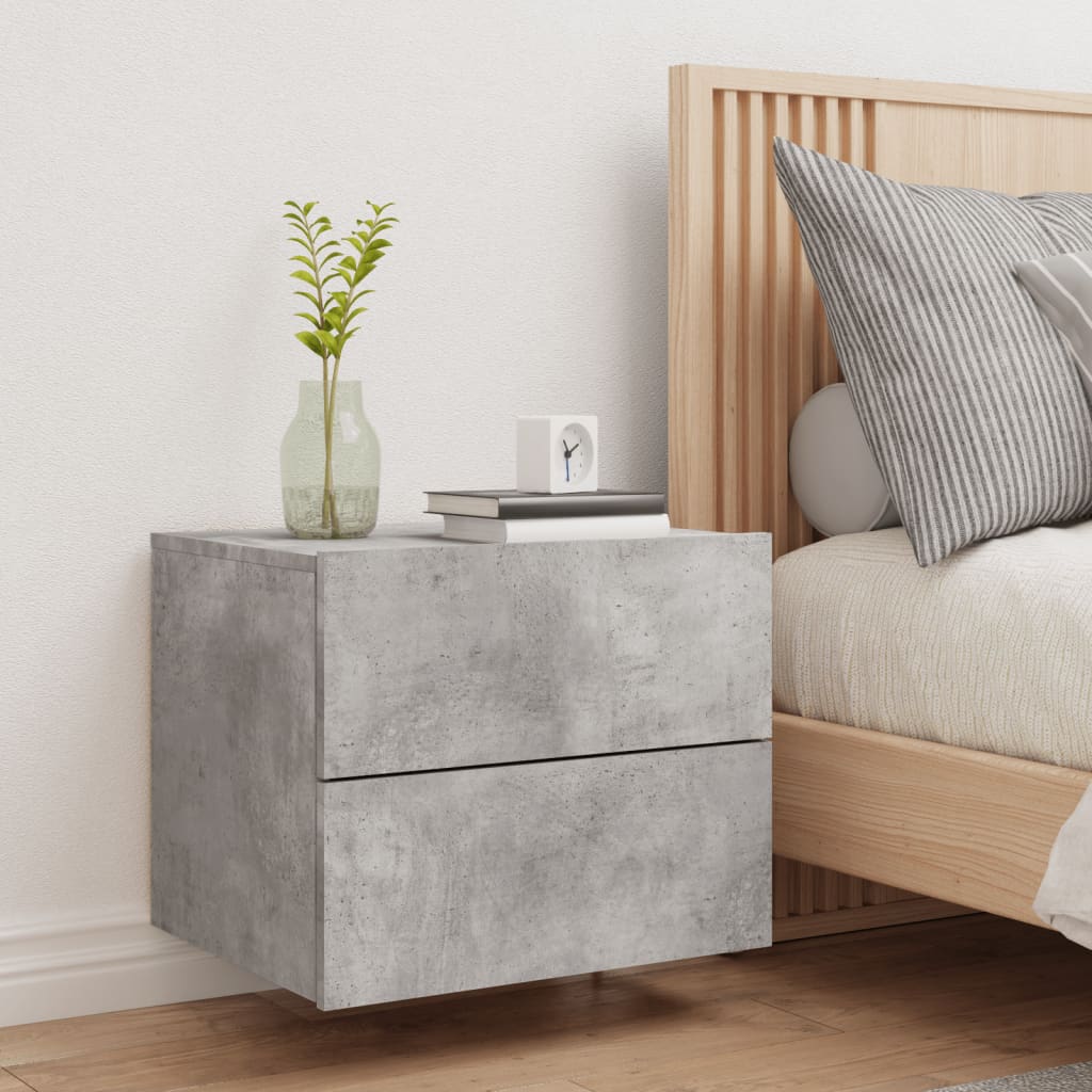 Wall-mounted Bedside Cabinet with LED Lights Concrete Gery