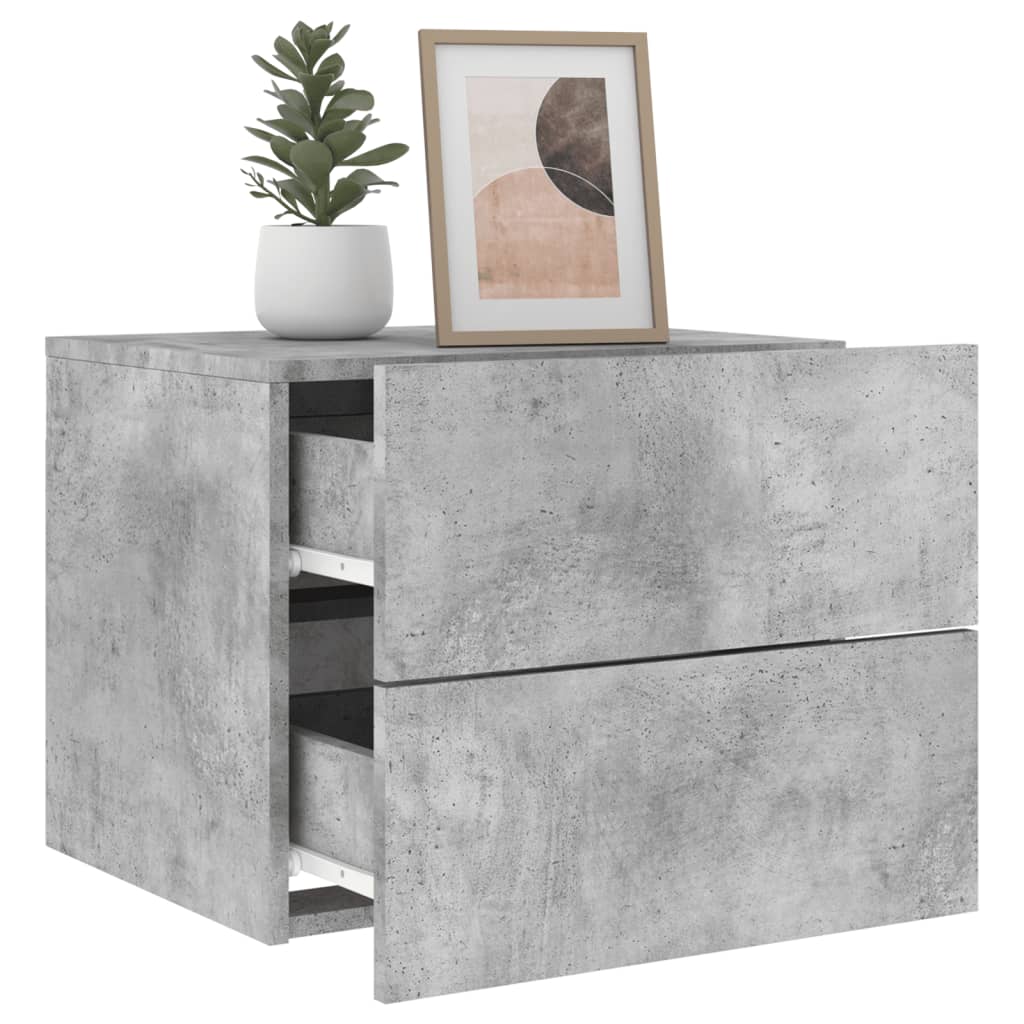 Wall-mounted Bedside Cabinet with LED Lights Concrete Gery