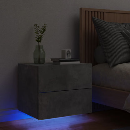 Wall-mounted Bedside Cabinet with LED Lights Concrete Gery