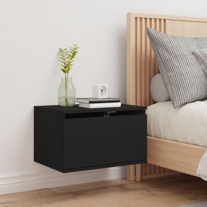 Wall-mounted Bedside Cabinet with LED Lights Black