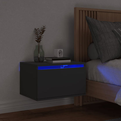 Wall-mounted Bedside Cabinet with LED Lights Black