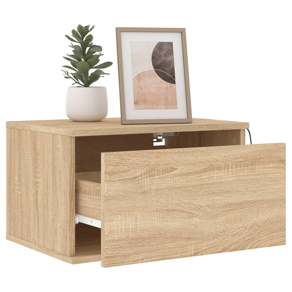 Wall-mounted Bedside Cabinet with LED Lights Sonoma Oak