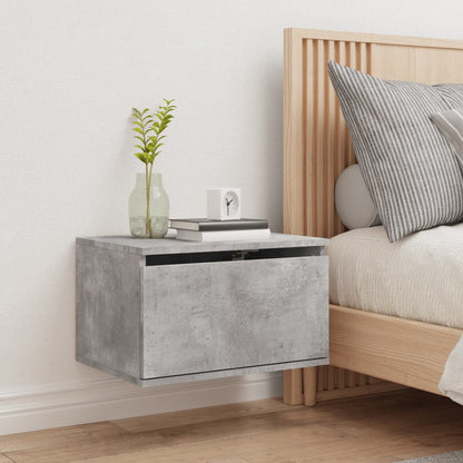 Wall-mounted Bedside Cabinet with LED Lights Concrete Gery