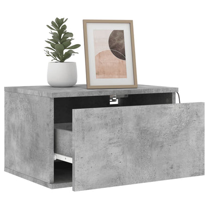 Wall-mounted Bedside Cabinet with LED Lights Concrete Gery