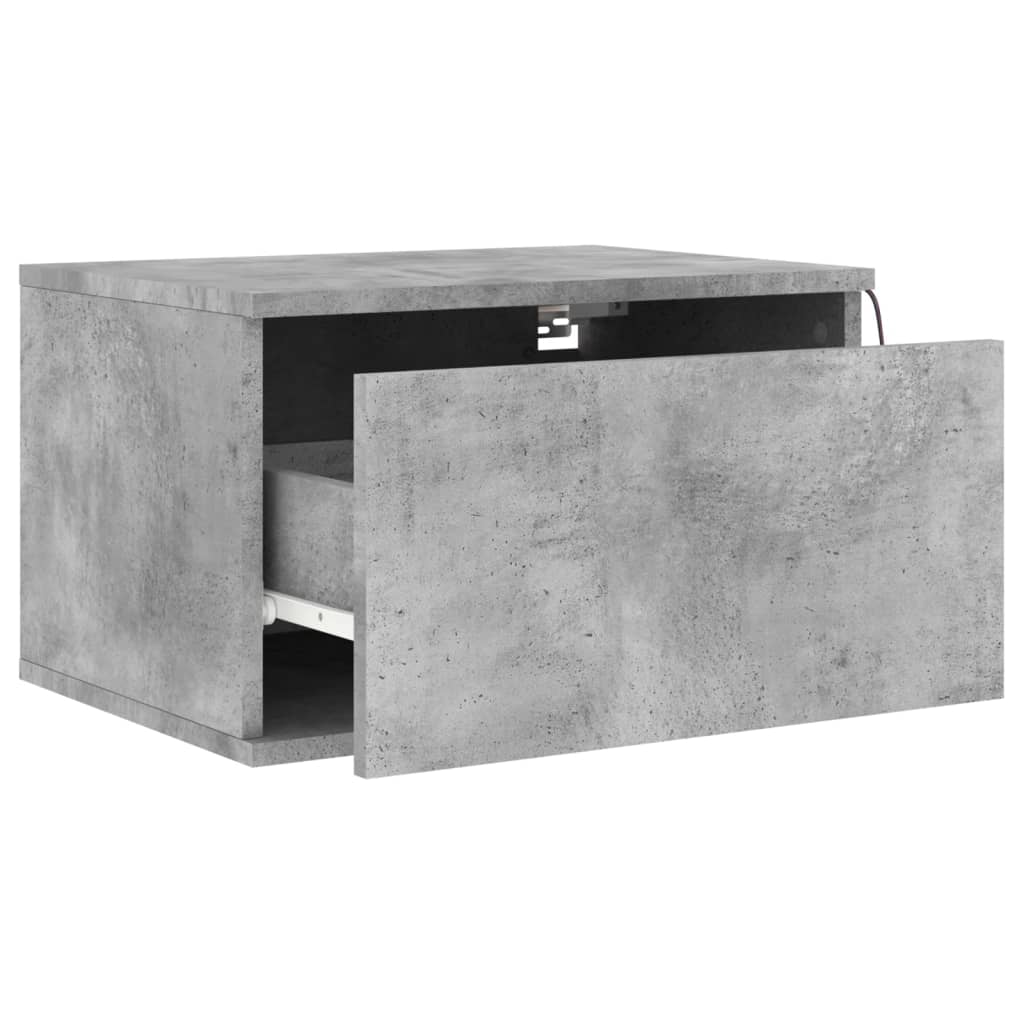 Wall-mounted Bedside Cabinet with LED Lights Concrete Gery