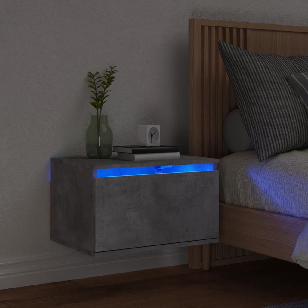 Wall-mounted Bedside Cabinet with LED Lights Concrete Gery