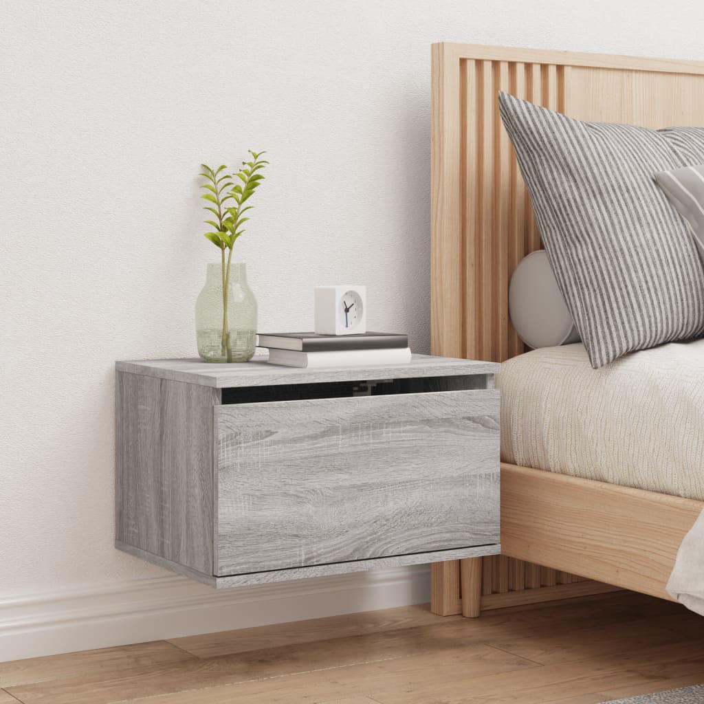 Wall-mounted Bedside Cabinet with LED Lights Grey Sonoma