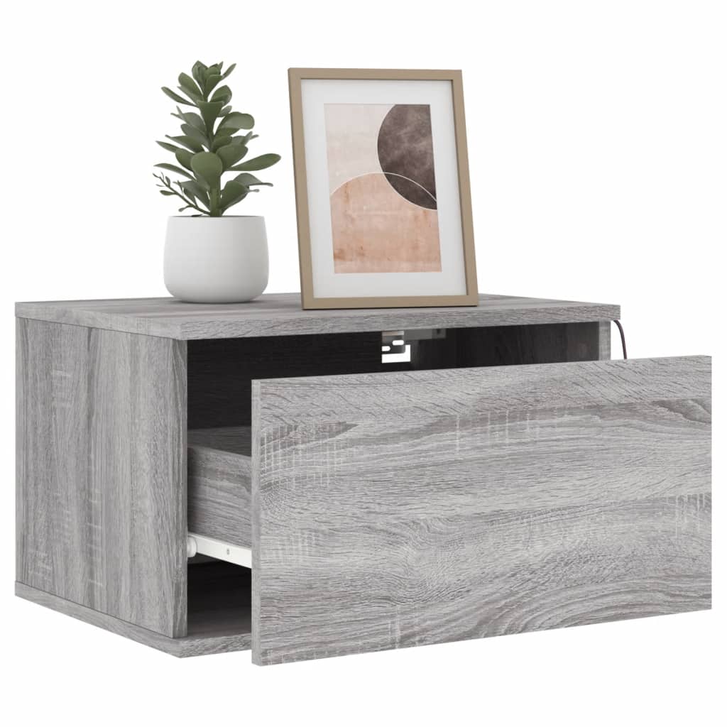 Wall-mounted Bedside Cabinet with LED Lights Grey Sonoma