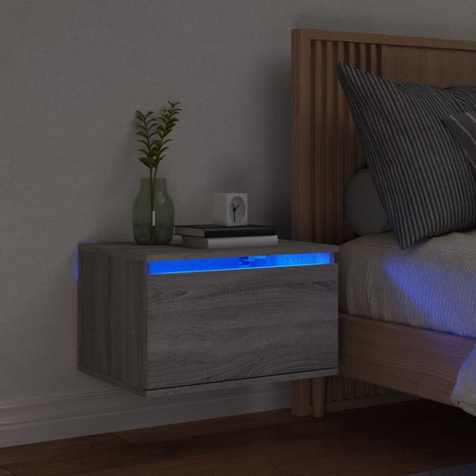 Wall-mounted Bedside Cabinet with LED Lights Grey Sonoma