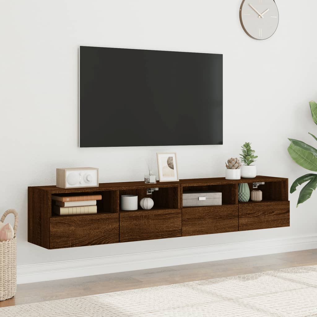 TV Wall Cabinets 2 pcs Brown Oak 80x30x30 cm Engineered Wood