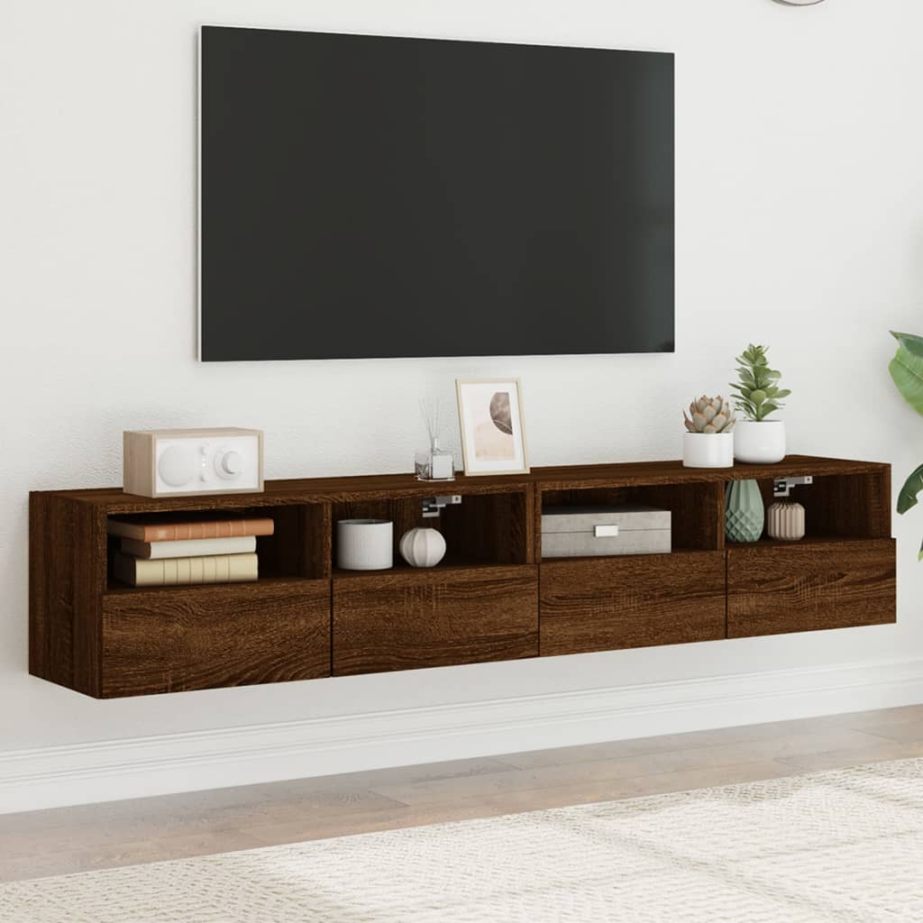 TV Wall Cabinets 2 pcs Brown Oak 80x30x30 cm Engineered Wood