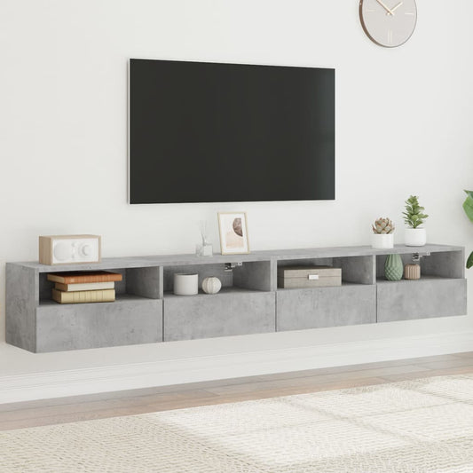 TV Wall Cabinets 2 pcs Concrete Grey 100x30x30 cm Engineered Wood