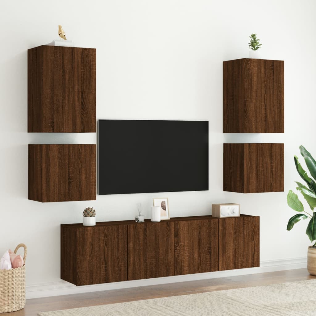 TV Wall Cabinets 2 pcs Brown Oak 40.5x30x40 cm Engineered Wood