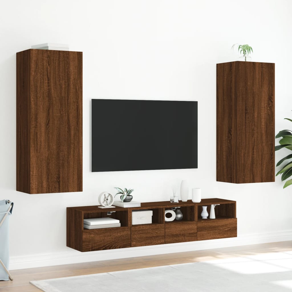 TV Wall Cabinet Brown Oak 40.5x30x102 cm Engineered Wood