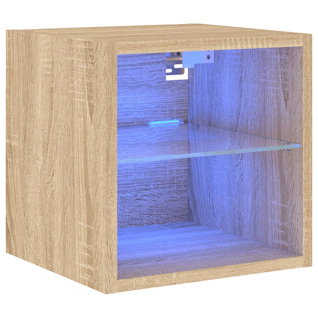 TV Wall Cabinet with LED Lights Sonoma Oak 30x28.5x30 cm