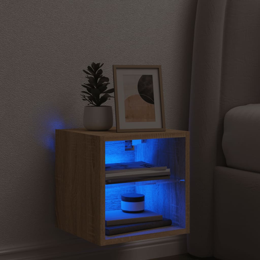 TV Wall Cabinet with LED Lights Sonoma Oak 30x28.5x30 cm