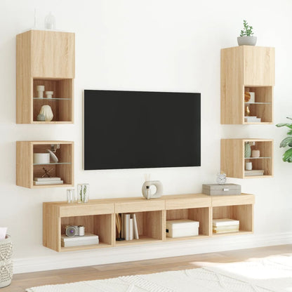 TV Wall Cabinet with LED Lights Sonoma Oak 30x28.5x30 cm