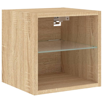 TV Wall Cabinet with LED Lights Sonoma Oak 30x28.5x30 cm