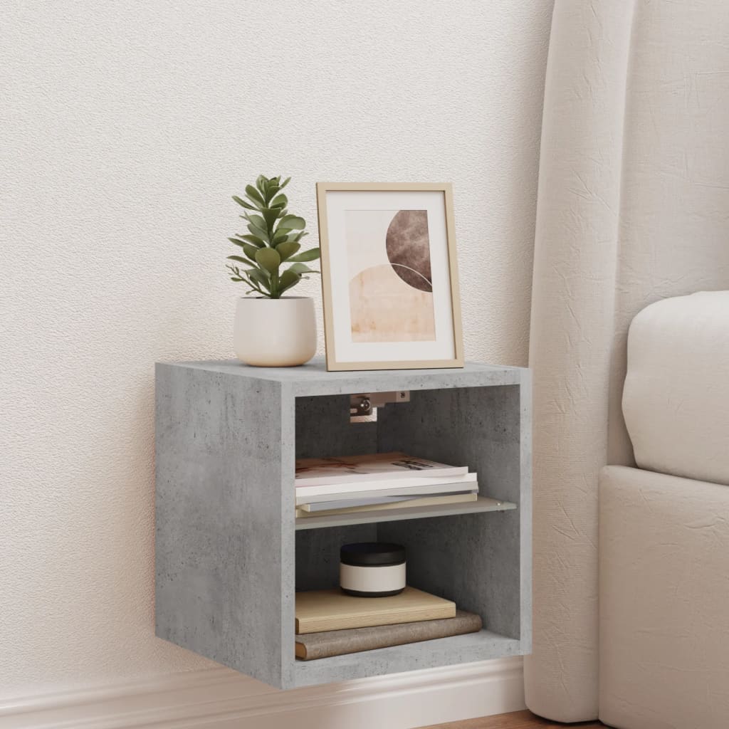 TV Wall Cabinet with LED Lights Concrete Grey 30x28.5x30 cm