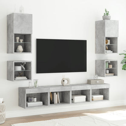 TV Wall Cabinet with LED Lights Concrete Grey 30x28.5x30 cm