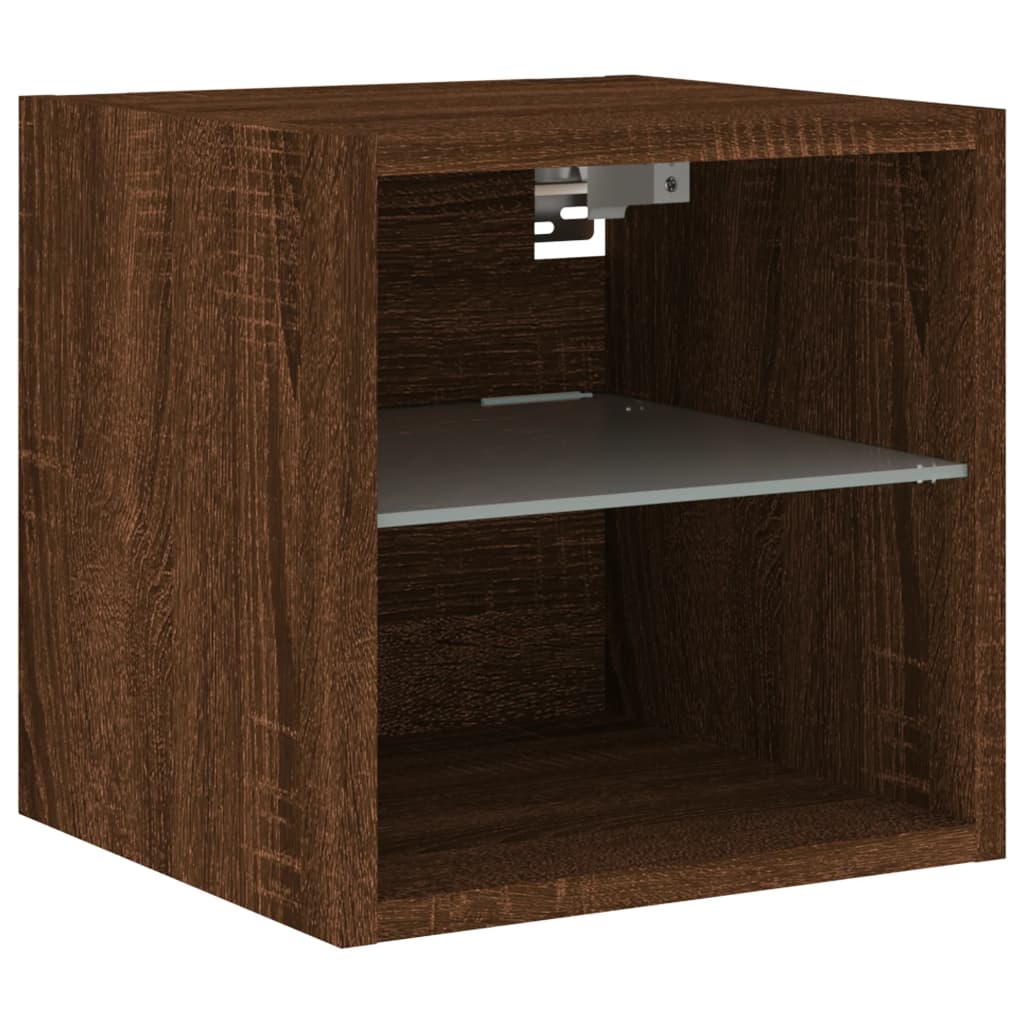 TV Wall Cabinet with LED Lights Brown Oak 30x28.5x30 cm