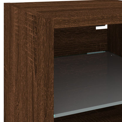 TV Wall Cabinet with LED Lights Brown Oak 30x28.5x30 cm