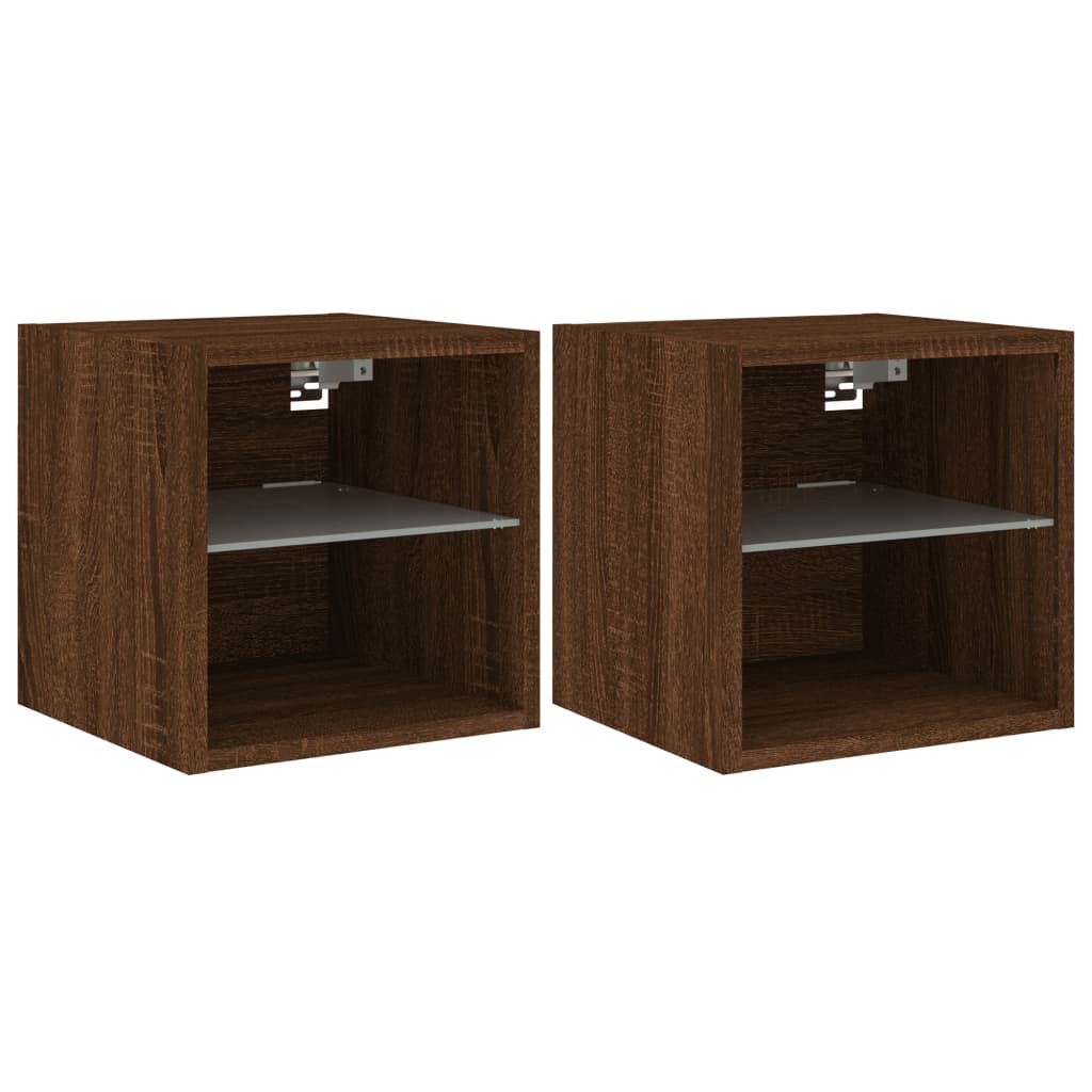 TV Wall Cabinets with LED Lights 2 pcs Brown Oak 30x28.5x30 cm