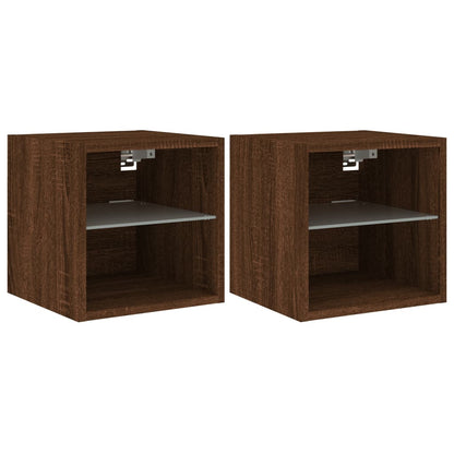 TV Wall Cabinets with LED Lights 2 pcs Brown Oak 30x28.5x30 cm