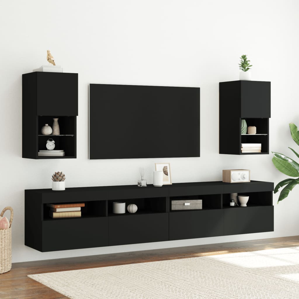 TV Cabinet with LED Lights Black 30.5x30x60 cm