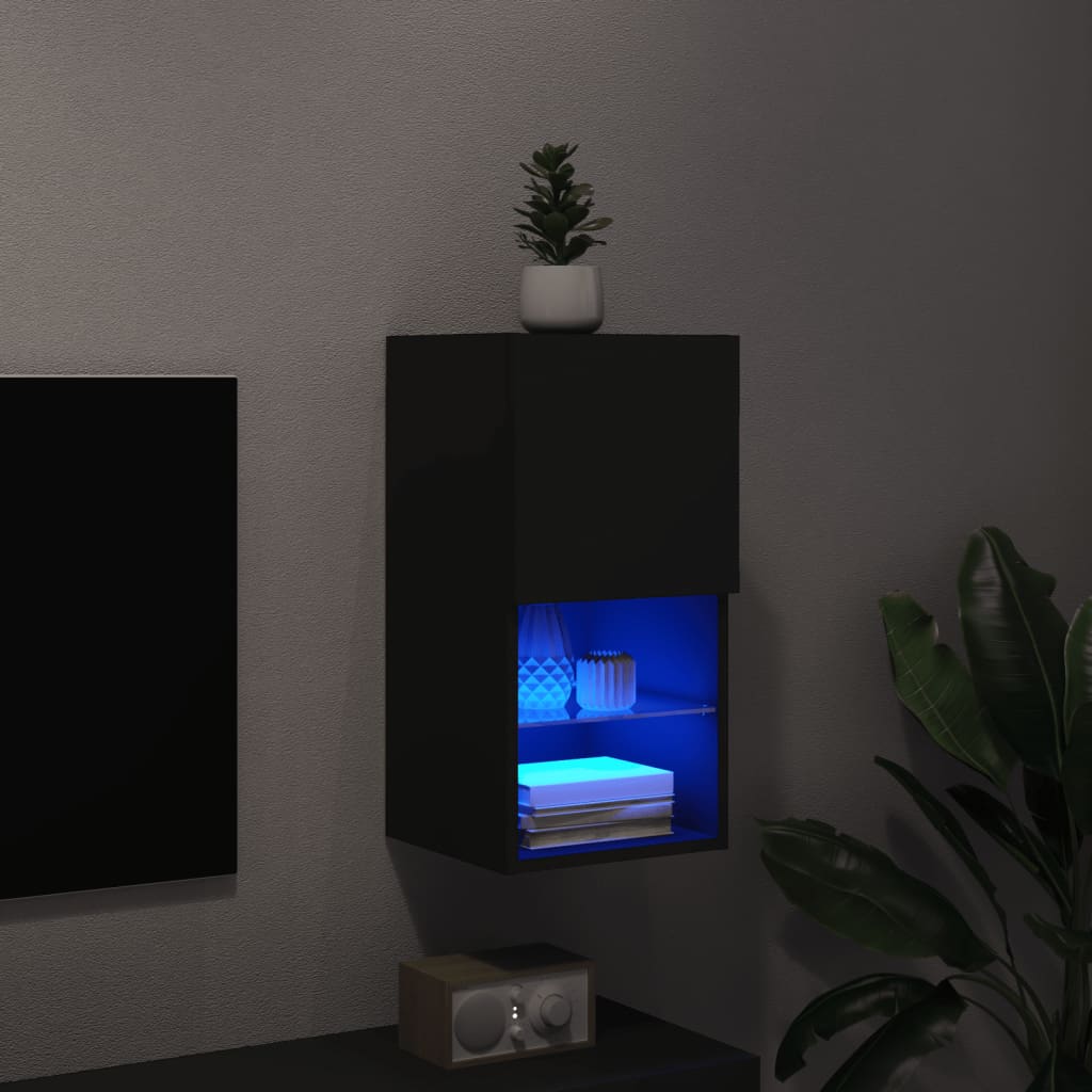 TV Cabinet with LED Lights Black 30.5x30x60 cm