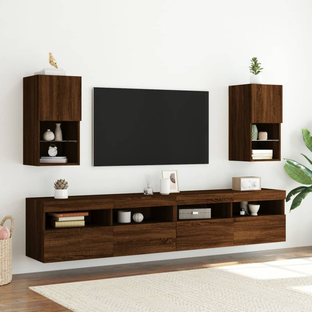 TV Cabinet with LED Lights Brown Oak 30.5x30x60 cm