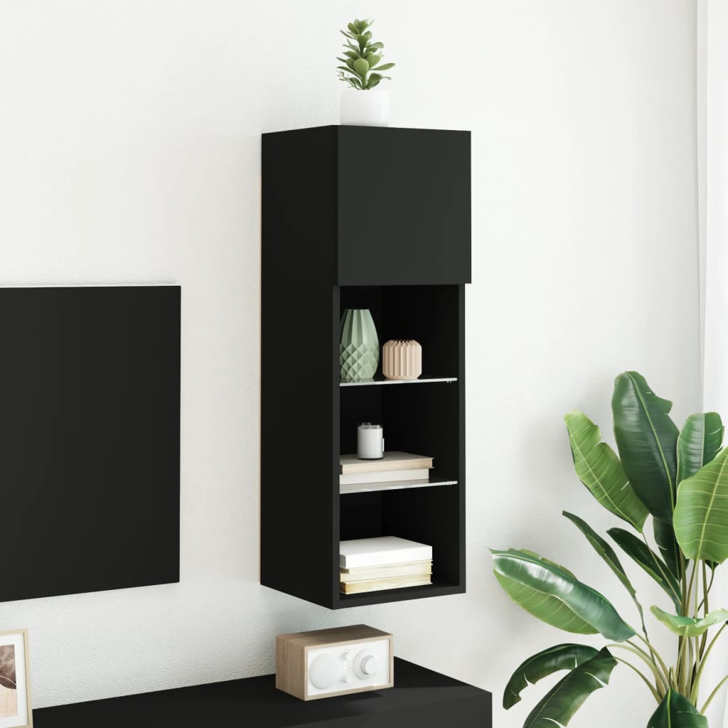 TV Cabinet with LED Lights Black 30.5x30x90 cm