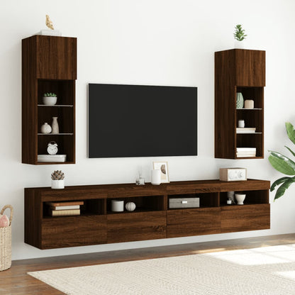 TV Cabinet with LED Lights Brown Oak 30.5x30x90 cm