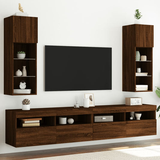 TV Cabinets with LED Lights 2 pcs Brown Oak 30.5x30x90 cm