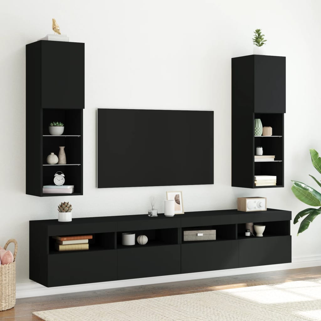 TV Cabinet with LED Lights Black 30.5x30x102 cm