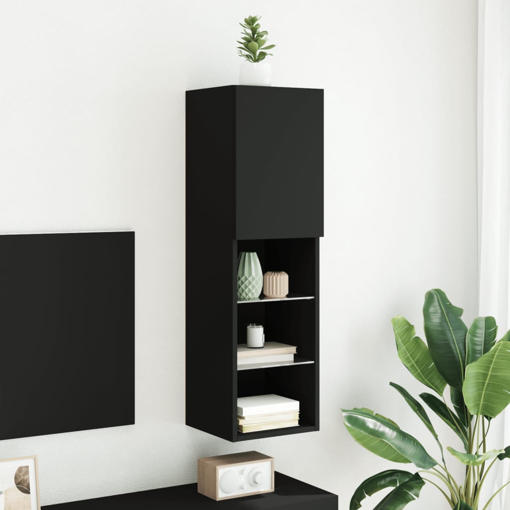 TV Cabinet with LED Lights Black 30.5x30x102 cm