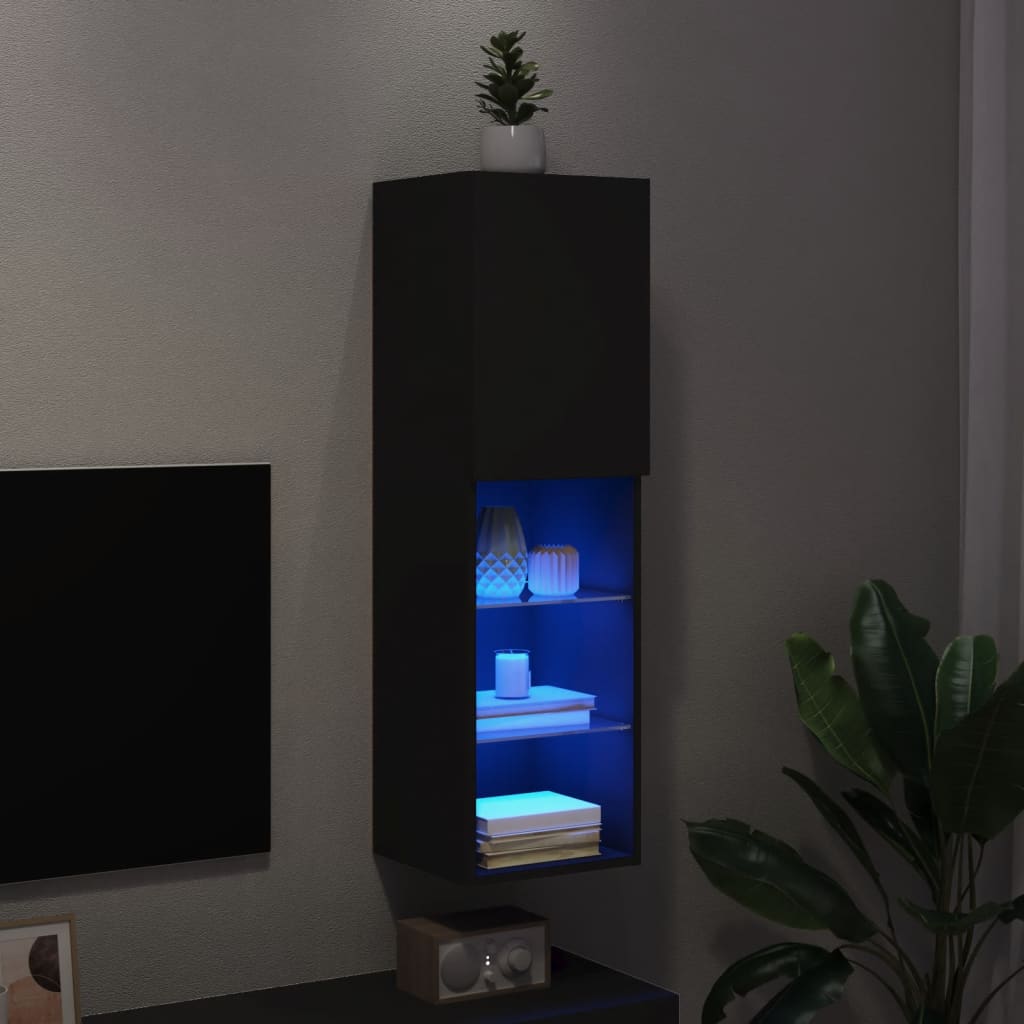 TV Cabinet with LED Lights Black 30.5x30x102 cm