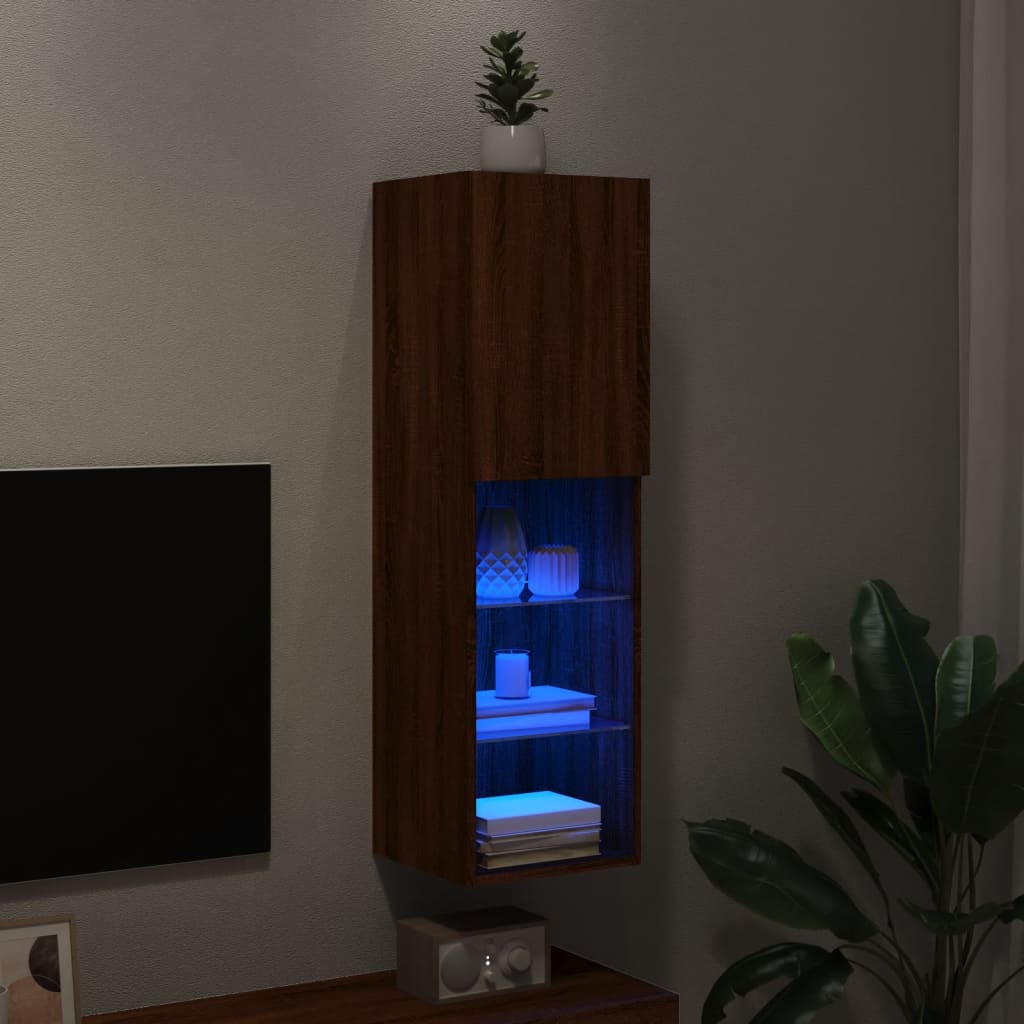 TV Cabinet with LED Lights Brown Oak 30.5x30x102 cm