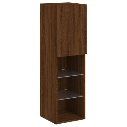 TV Cabinet with LED Lights Brown Oak 30.5x30x102 cm