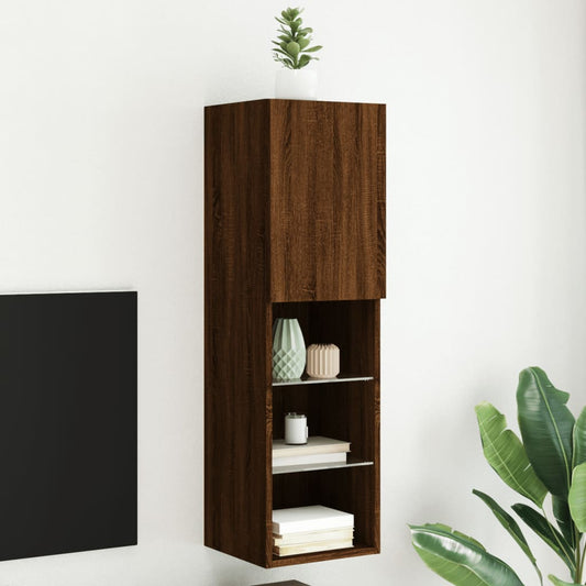 TV Cabinet with LED Lights Brown Oak 30.5x30x102 cm